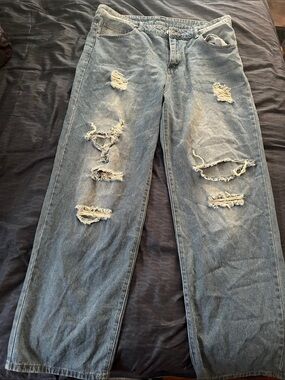 Men’s Light Blue Distressed Boot Cut Jeans